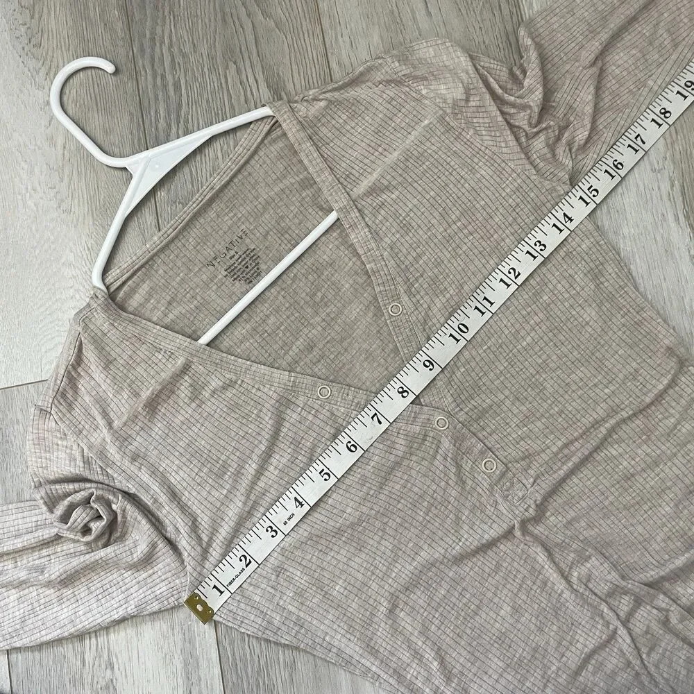 Negative Henley Top whippied ribbed long sleeve womens Beige (small) loungewear - Picture 4 of 6